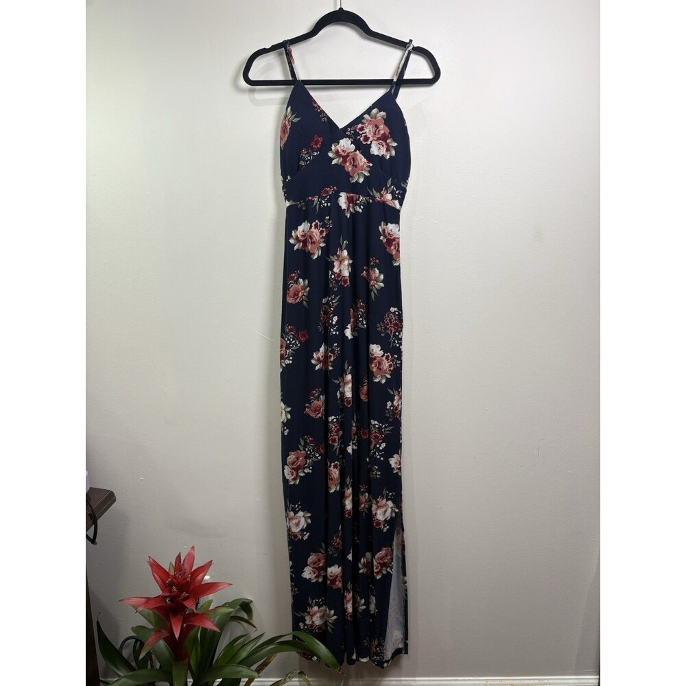 J for Justify Women’s Navy Floral Maxi Dress Size M Adjustable Straps